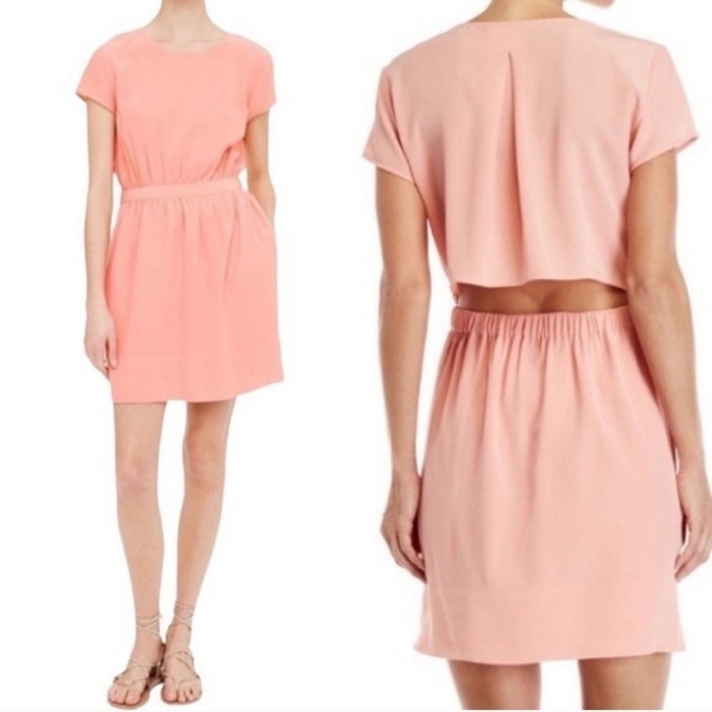 CLUB MONACO Ruth Peach Vented Cutout Back Silk Mini Dress Women's Size 0